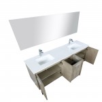 Lancy 72" Rustic Acacia Double Vanity, White Quartz Top, Square Sinks, Labaro Rose Gold Faucet Set, and 70" Mirror