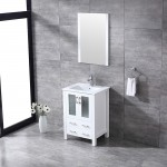 Volez 24" White Single Vanity, Integrated Top, White Integrated Square Sink and 22" Mirror w/ Faucet