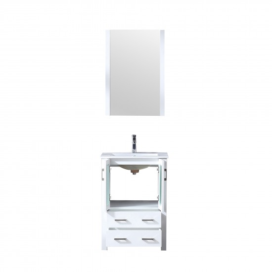 Volez 24" White Single Vanity, Integrated Top, White Integrated Square Sink and 22" Mirror w/ Faucet