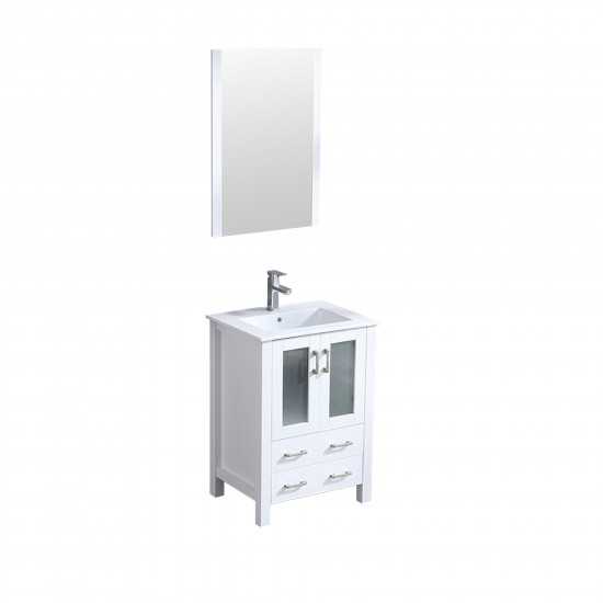 Volez 24" White Single Vanity, Integrated Top, White Integrated Square Sink and 22" Mirror w/ Faucet