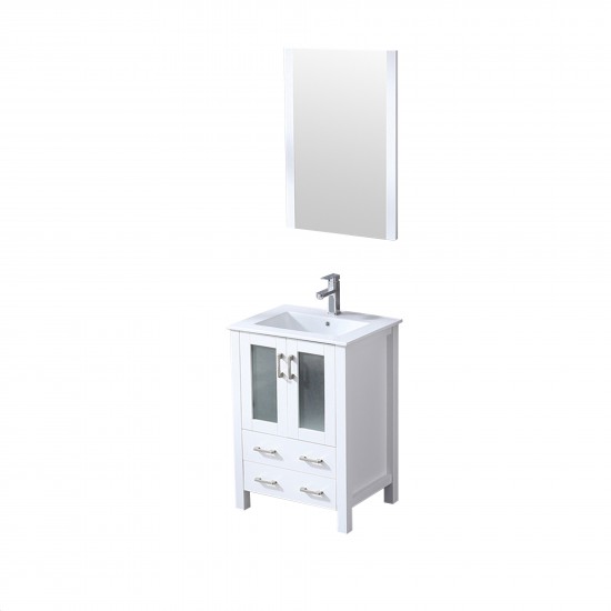 Volez 24" White Single Vanity, Integrated Top, White Integrated Square Sink and 22" Mirror w/ Faucet