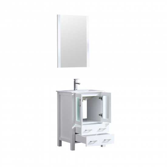 Volez 24" White Single Vanity, Integrated Top, White Integrated Square Sink and 22" Mirror w/ Faucet