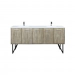 Lancy 72" Rustic Acacia Double Bathroom Vanity, White Quartz Top, White Square Sinks, and Balzani Gun Metal Faucet Set