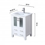Volez 24" White Single Vanity, Integrated Top, White Integrated Square Sink and 22" Mirror w/ Faucet