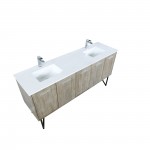 Lancy 72" Rustic Acacia Double Bathroom Vanity, White Quartz Top, White Square Sinks, and Balzani Gun Metal Faucet Set