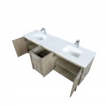 Lancy 72" Rustic Acacia Double Bathroom Vanity, White Quartz Top, White Square Sinks, and Balzani Gun Metal Faucet Set