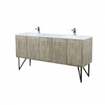 Lancy 72" Rustic Acacia Double Bathroom Vanity, White Quartz Top, White Square Sinks, and Balzani Gun Metal Faucet Set