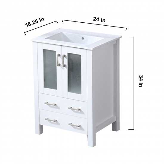 Volez 24" White Single Vanity, Integrated Top, White Integrated Square Sink and no Mirror