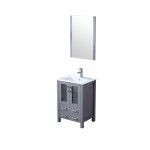 Volez 24" Dark Grey Single Vanity, Integrated Top, White Integrated Square Sink and 22" Mirror w/ Faucet