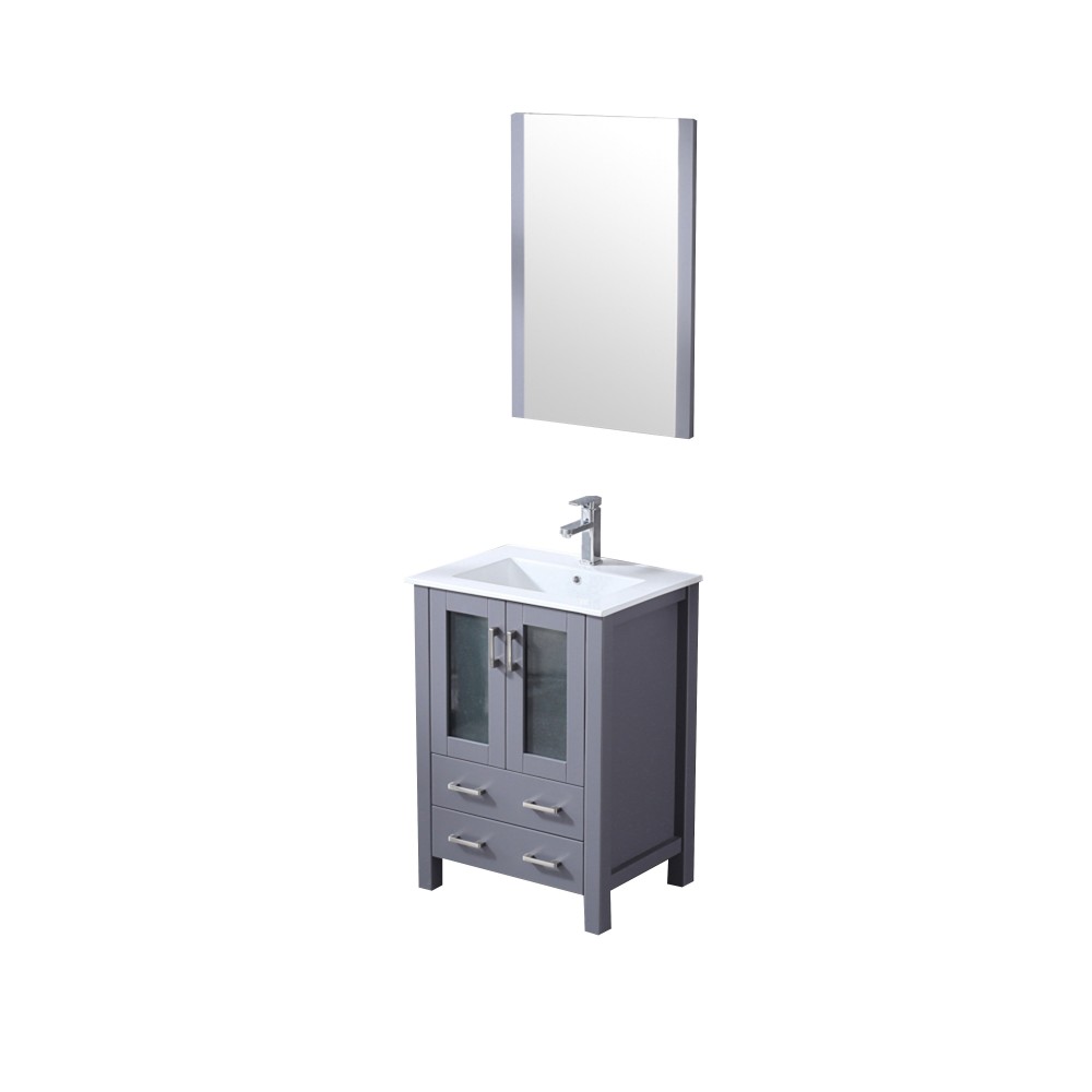 Volez 24" Dark Grey Single Vanity, Integrated Top, White Integrated Square Sink and 22" Mirror w/ Faucet