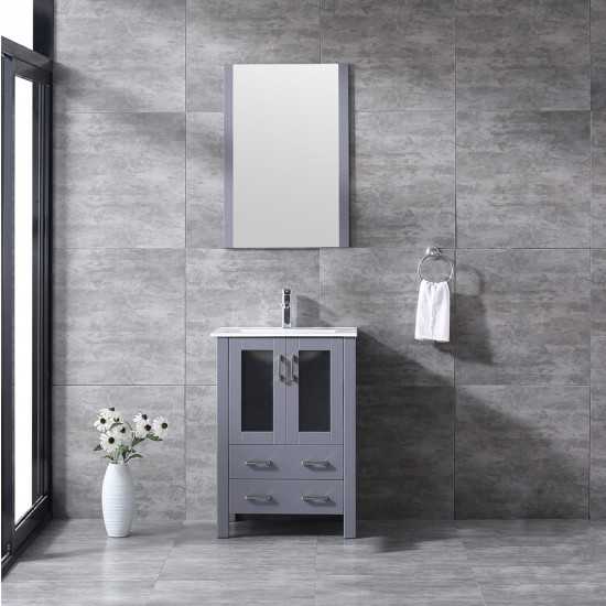 Volez 24" Dark Grey Single Vanity, Integrated Top, White Integrated Square Sink and 22" Mirror w/ Faucet