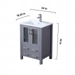 Volez 24" Dark Grey Single Vanity, Integrated Top, White Integrated Square Sink and 22" Mirror w/ Faucet