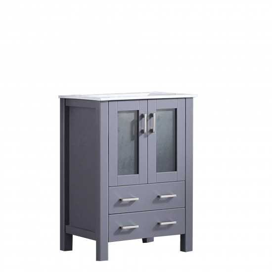 Volez 24" Dark Grey Single Vanity, Integrated Top, White Integrated Square Sink and no Mirror