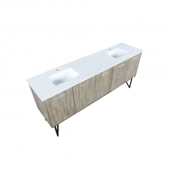 Lancy 80" Rustic Acacia Double Bathroom Vanity, White Quartz Top, and White Square Sinks