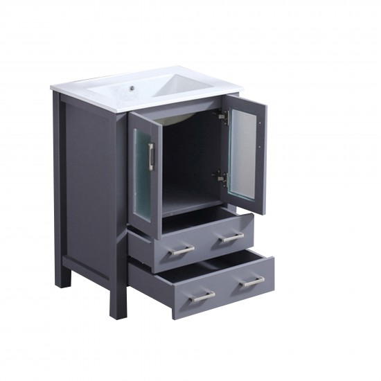 Volez 24" Dark Grey Single Vanity, Integrated Top, White Integrated Square Sink and no Mirror