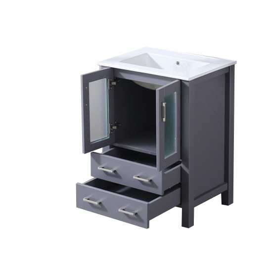 Volez 24" Dark Grey Single Vanity, Integrated Top, White Integrated Square Sink and no Mirror