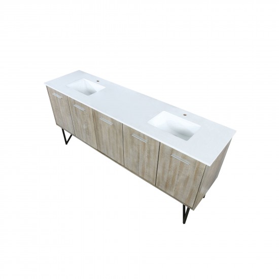 Lancy 80" Rustic Acacia Double Bathroom Vanity, White Quartz Top, and White Square Sinks