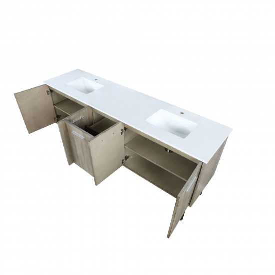 Lancy 80" Rustic Acacia Double Bathroom Vanity, White Quartz Top, and White Square Sinks