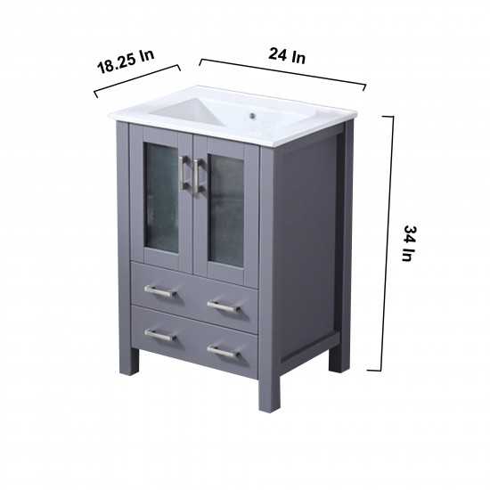 Volez 24" Dark Grey Single Vanity, Integrated Top, White Integrated Square Sink and no Mirror