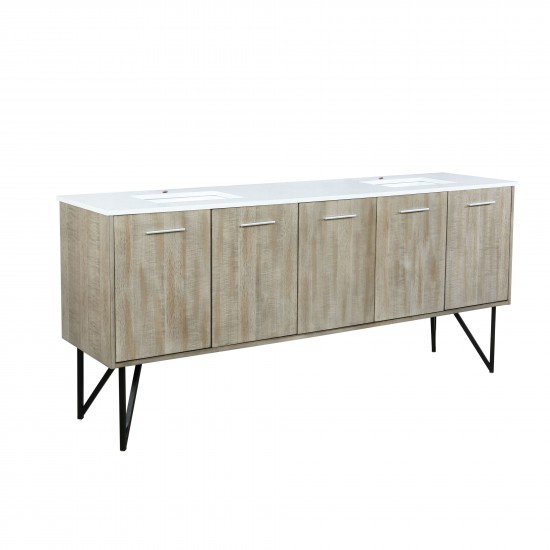 Lancy 80" Rustic Acacia Double Bathroom Vanity, White Quartz Top, and White Square Sinks