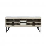 Lancy 80" Rustic Acacia Double Bathroom Vanity, White Quartz Top, and White Square Sinks