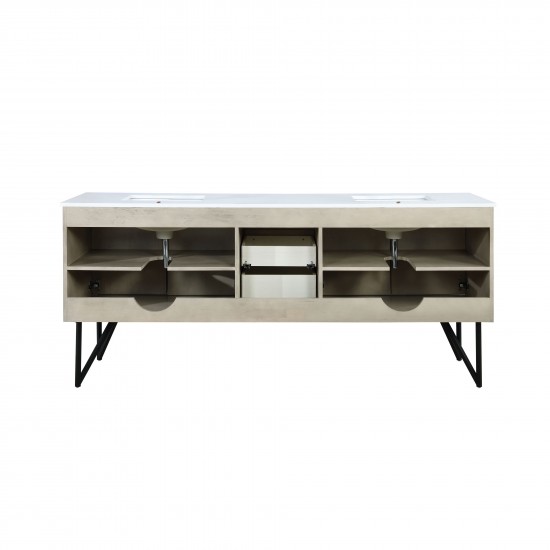 Lancy 80" Rustic Acacia Double Bathroom Vanity, White Quartz Top, and White Square Sinks