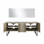 Lancy 80" Rustic Acacia Double Bathroom Vanity, White Quartz Top, White Square Sinks, and 70" Frameless Mirror