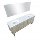 Lancy 80" Rustic Acacia Double Bathroom Vanity, White Quartz Top, White Square Sinks, and 70" Frameless Mirror