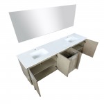 Lancy 80" Rustic Acacia Double Bathroom Vanity, White Quartz Top, White Square Sinks, and 70" Frameless Mirror