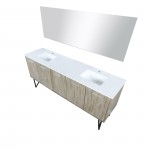 Lancy 80" Rustic Acacia Double Bathroom Vanity, White Quartz Top, White Square Sinks, and 70" Frameless Mirror