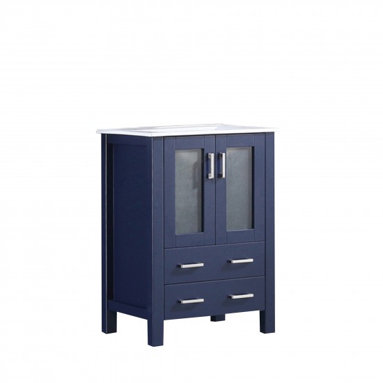 Volez 24" Navy Blue Single Vanity, Integrated Top, White Integrated Square Sink and no Mirror