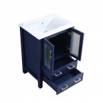 Volez 24" Navy Blue Single Vanity, Integrated Top, White Integrated Square Sink and no Mirror