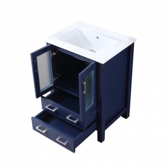 Volez 24" Navy Blue Single Vanity, Integrated Top, White Integrated Square Sink and no Mirror