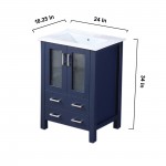 Volez 24" Navy Blue Single Vanity, Integrated Top, White Integrated Square Sink and no Mirror