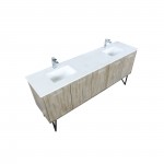 Lancy 80" Rustic Acacia Double Bathroom Vanity, White Quartz Top, White Square Sinks, and Monte Chrome Faucet Set