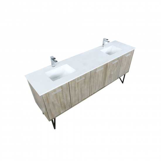 Lancy 80" Rustic Acacia Double Bathroom Vanity, White Quartz Top, White Square Sinks, and Monte Chrome Faucet Set