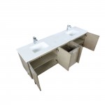 Lancy 80" Rustic Acacia Double Bathroom Vanity, White Quartz Top, White Square Sinks, and Monte Chrome Faucet Set