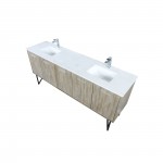 Lancy 80" Rustic Acacia Double Bathroom Vanity, White Quartz Top, White Square Sinks, and Monte Chrome Faucet Set