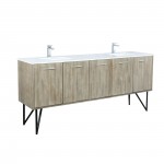 Lancy 80" Rustic Acacia Double Bathroom Vanity, White Quartz Top, White Square Sinks, and Monte Chrome Faucet Set