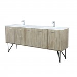 Lancy 80" Rustic Acacia Double Bathroom Vanity, White Quartz Top, White Square Sinks, and Monte Chrome Faucet Set