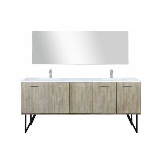 Lancy 80" Rustic Acacia Double Vanity, White Quartz Top, White Square Sinks, Monte Chrome Faucet Set, and 70" Frameless Mirro