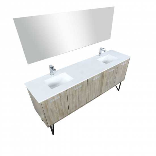 Lancy 80" Rustic Acacia Double Vanity, White Quartz Top, White Square Sinks, Monte Chrome Faucet Set, and 70" Frameless Mirro