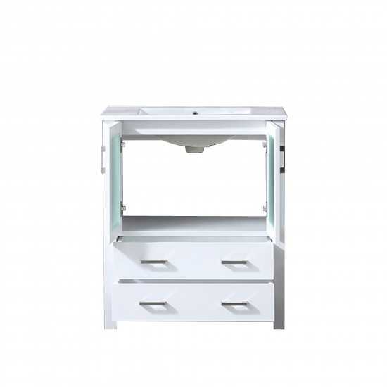 Volez 30" White Single Vanity, Integrated Top, White Integrated Square Sink and no Mirror