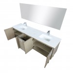 Lancy 80" Rustic Acacia Double Vanity, White Quartz Top, White Square Sinks, Monte Chrome Faucet Set, and 70" Frameless Mirro