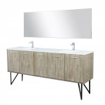 Lancy 80" Rustic Acacia Double Vanity, White Quartz Top, White Square Sinks, Monte Chrome Faucet Set, and 70" Frameless Mirro