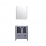 Volez 30" Dark Grey Single Vanity, Integrated Top, White Integrated Square Sink and 28" Mirror w/ Faucet