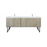 Lancy 80" Rustic Acacia Double Bathroom Vanity, White Quartz Top, White Square Sinks, and Labaro Brushed Nickel Faucet Set