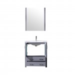 Volez 30" Dark Grey Single Vanity, Integrated Top, White Integrated Square Sink and 28" Mirror w/ Faucet