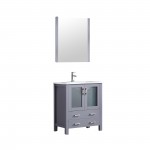 Volez 30" Dark Grey Single Vanity, Integrated Top, White Integrated Square Sink and 28" Mirror w/ Faucet