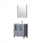 Volez 30" Dark Grey Single Vanity, Integrated Top, White Integrated Square Sink and 28" Mirror w/ Faucet